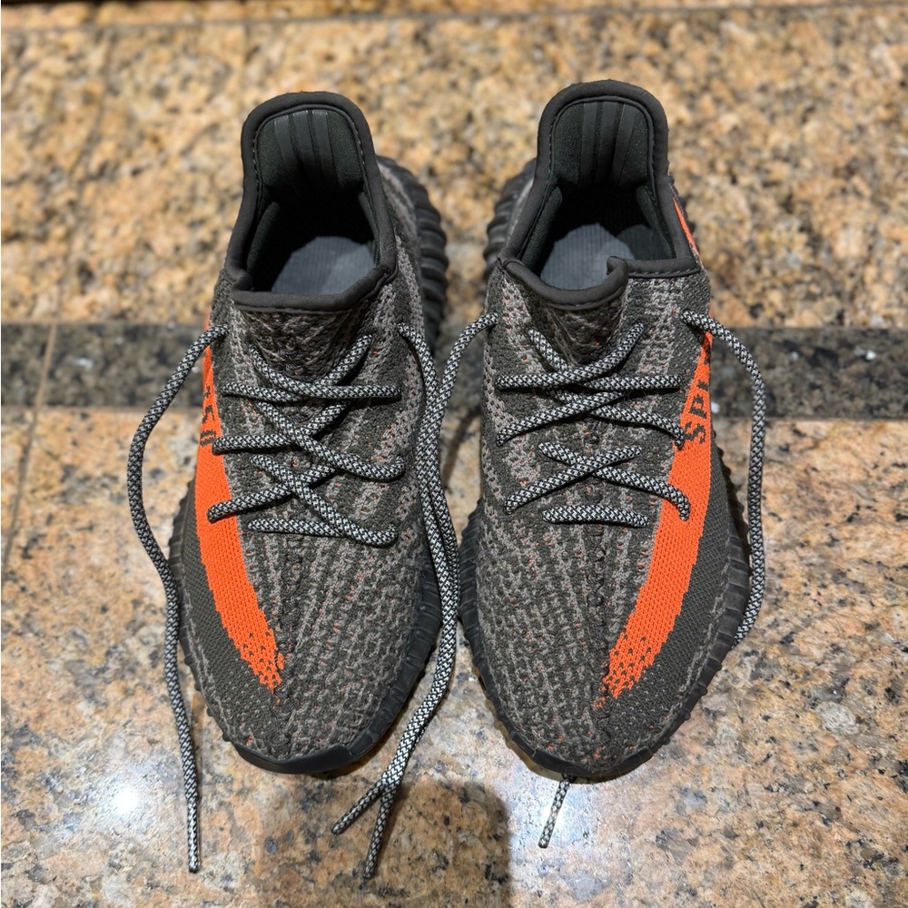 Gray and Orange Sneakers Carbon Beluga Yeezy size 6